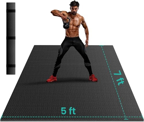 Stepwaver Extra Large Exercise Mat, 7'x5'x8mm (1/3 inch), Non-Slip, Ultra Durable, Thick Large Workout Mat for Home Workouts, Yoga Mats for Fitness, High-Density Exercise Mat, Shoes-Friendly