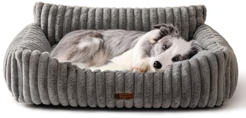 MEWOOFUN Hundesofabett - Katzenbetten für Hauskatzen Weich und Flauschig, Katzensofabett Kleines Hundebett für Hunde und Katzen, Beruhigendes Hundebett (Grau, 91x72x30cm)