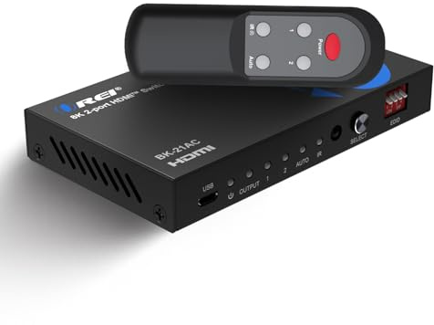 OREI 8K 2×1 HDMI 2.1 Switch – 8K@60 Hz/4K@120 Hz HDR10+/Dolby Vision Pass‑Through, HDCP 2.3, Optical & RCA L/R Audio Extractor, IR Remote, Metal Housing – 2‑Input HDMI Switch