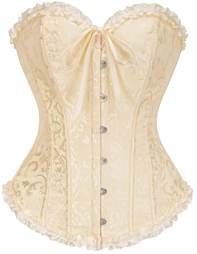 SZIVYSHI korsett toppar för kvinnor, bustier formkläder underkläder, spets midja push-up bodysuit, Beige vanilj, XXL