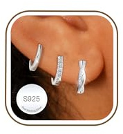 AVOTTO Jewellry Gifts 3 Pairs 925 Sterling Silver Earrings for Women Hypoallergenic Huggie Hoops Cartilage Stack Earring Sets for Multiple Piercing