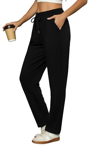 Litherday Pantaloni Sportivi Donna Cotone Leggeri e Traspiranti Jogger Vita Alta con Tasche e Coulisse per Casa Yoga Jogging Fitness Nero M