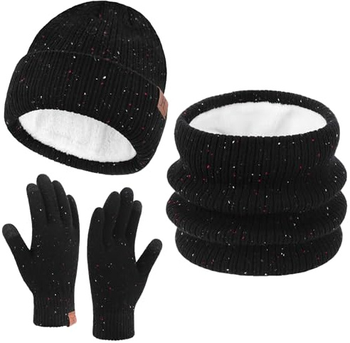 Bequemer Laden Conjunto Gorro Guantes Táctiles Bufandas Invierno Mujer - Beanie Tejido Caliente Polar, Calentador de Cuello, Guantes Trabajo Regalo Mujer
