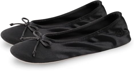 BCVIA Women's Ballerina House Slippers with Bow Ladies Satin Ballet Flat Lightweight Comfy Memory Foam House Shoes(bla6-7)