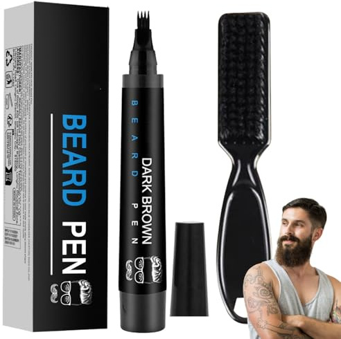 Beard Pencil Filler for Men,Beardpencil with Fo/rk Tip & Beard Brush,Beard Pencil Filler & Thickener,Natural BrownBeard Dye for Filling,BrownBeard Dye for Men,Beard Thickener for Men(Brown)