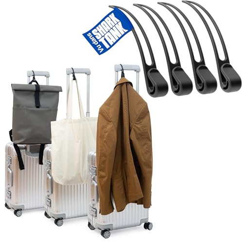 Luggage Hook Suitcase hook for jacket & bag (4 pcs) - Travel hook for luggage holds up to 10 kg, Stowey suitcase coat hooks, must have travel gifts for women & men, luggage hooks for suitcase in black
