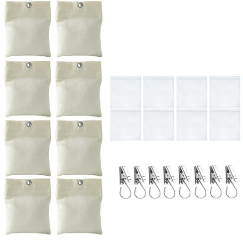 Vilgftyiet Lot de 8 poids de rideaux d'extérieur de 12,7 x 15,2 cm, supports de sacs de sable de 425,2 g pour rideaux de terrasse, sacs de lestage coupe-vent en toile avec clips métalliques et