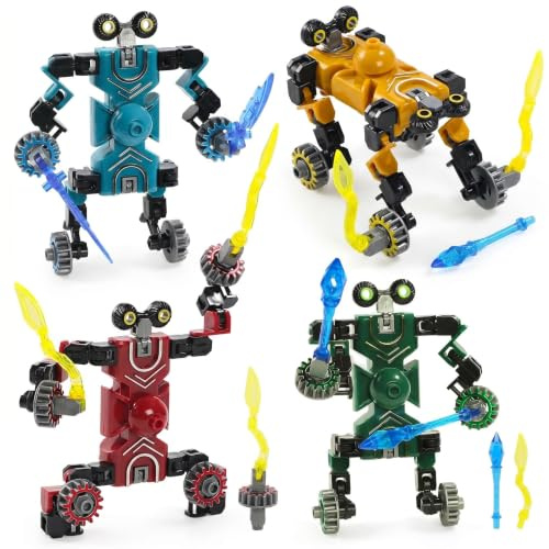 Copbopwn 4 Pack Transforming Car Robot Fidget Toys, Transformable Fidget Spinners for Kids & Adults Stress Relief Sensory Toy Creative DIY Building Set Party Bag Fillers Action Figures for Ages 5+