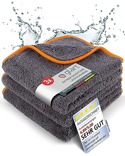 Glart Mikrofasertücher Auto 3er Set, Poliertuch Auto saugstark & weich, 40x40cm, Microfasertuch Autopflege, Auto Mikrofasertuch & Trockentuch Auto polieren - Mikrofaser Trockentuch Poliertücher orange