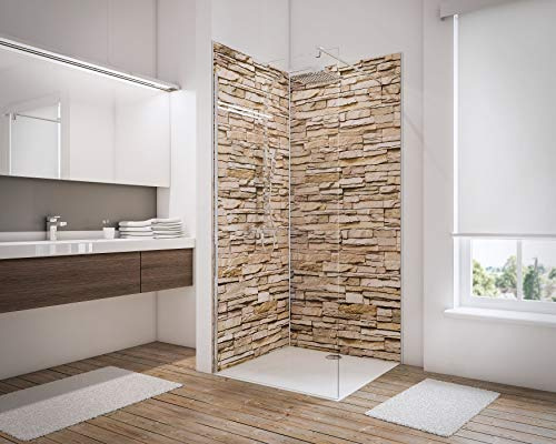 Schulte lot 2 panneaux muraux 100 x h.210 cm + 3 profilés (2x finition, 1x angle intérieur), revêtement salle de bain douche, épaisseur 3 mm, parement clair, livré avec adhésif double face