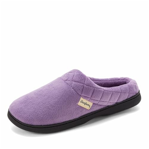 Dearfoams Women's Indoor/Outdoor Memory Foam Darcy Microfiber Velour Clog, Wide Widths Slipper, Smokey Purple, Large