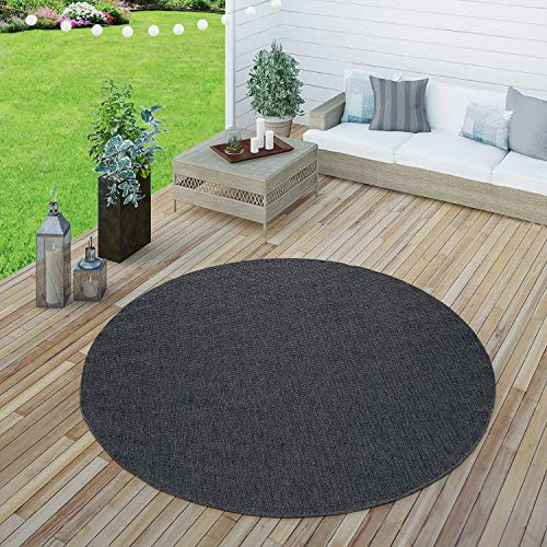 Paco Home In- & Outdoor Teppich wetterfest für Garten, Terrasse & Balkon flachgewebt in Moderner Sisaloptik einfarbig pflegeleicht & UV-beständig Navy-Blau, Grösse:Ø 200 cm Rund