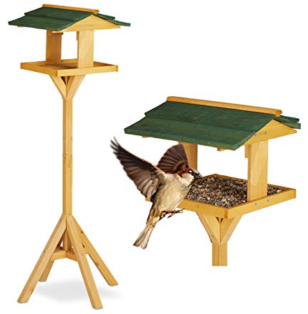 Relaxdays Vogelhaus mit Ständer, stehendes Vogelhäuschen für Garten u. Balkon, großes Vogelfutterhaus, 117cm, natur-grün