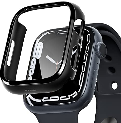 PZOZ Case Compatible with Apple Watch Series 7 45 mm with Screen Protector, iWatch Very Strong PC Protective Case, All-Around Protective Case for Apple Watch Series 7 45 mm (Black, 45 mm)