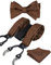 Alizeal Herren verstellbare Blumen Paisley selbst gebundene Fliege, Einstecktuch und elastische Y-Form 6 Clips Hosenträger Set, Braun