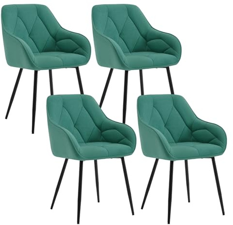 WOLTU Dining Chairs Set of 4, Upholstered Ergonomic Chairs, Turquoise | With Backrest, Armrests, Metal Legs for Kitchen Living Room Bedroom Lounge Office Dressing Room, Velvet