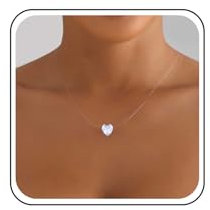 Aneneiceera Collana con ciondolo in cristallo vintage Collana girocollo con strass in argento Collana piccola solitaria Collana a catena invisibile trasparente lenza da pesca cz (Cristallo cuore)