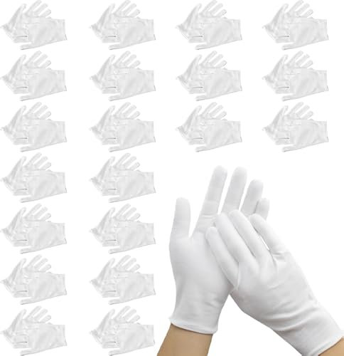 Weiße Baumwollhandschuhe, 20 Paar Feuchtigkeitsspendende Handschuhe, Weiß Neurodermitis Arbeitshandschuhe für Feuchtigkeitsspendend Kosmetik Hand Spa Behandlung Inspektion