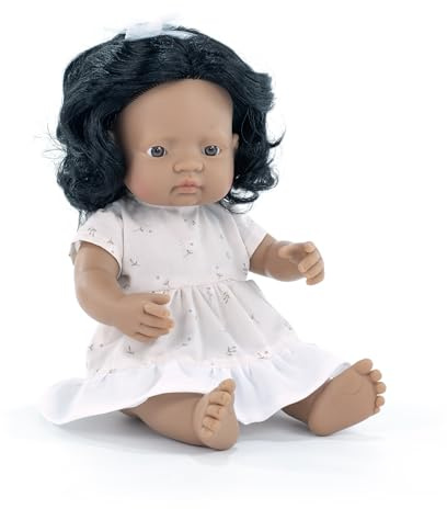 Miniland Baby Doll Hispanic Girl 38cm. Made in Spain with vanilla scent. Anatomically correct. My Friends & Me collection