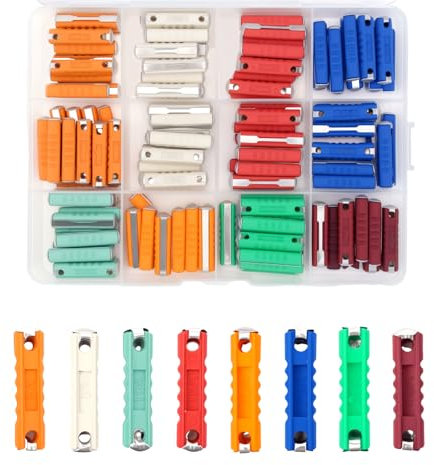 TYBYBB 120 Stück Torpedosicherungen, Auto Sicherungen set, Abschmelzsicherungen 5A 8A 10A 16A 20A 25A 30A 40A Torpedo Sicherungen, mit Kunststoff-Aufbewahrungsbox für Oldtimer