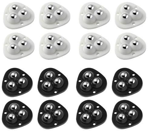 xolear 16 Pièces Petite Roulettes pour Meubles, Mini Roulette Auto Adhésives, Roues Pivotantes à 360°, Bille Roulettes Silencieuses pour Appareils, Cuisine, Poubelles (Noir et Blanc)
