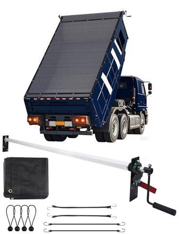 Ezcasch Duty Dump Truck Tarp Roller Kit with 6.6'x15' Mesh Tarp Hand Crank Tarp Roller Kit Adjustable Width Up to 113'' Aluminum Alloy Rust-Resistant with Complete Accessories for Dump Truck&Trailer