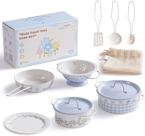 ROBUD WCF64 Ensemble d'accessoires de cuisine en acier inoxydable pour enfants - Ensemble de casseroles et poêles pour enfants - Jouet de cuisine - Cadeau pour garçons et filles à partir de 3 ans