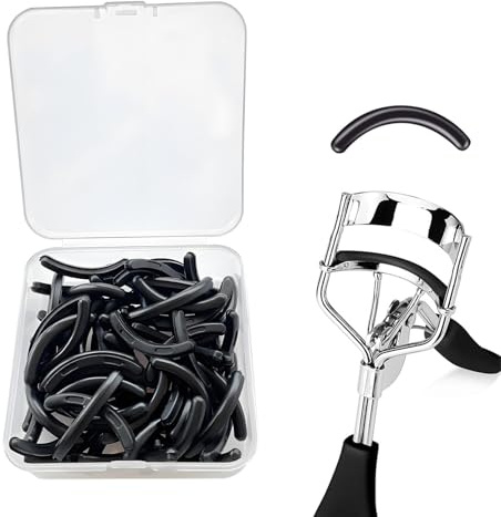 50Pcs Silicone Eyelash Curler Refills Pads, Universal Eyelash Curler Replacement Pads, Black Eyelash Cur-ler Refills Pad, Eye-lash Cur-ler Refill, EyelashCurler Pad with Clear Storage Box