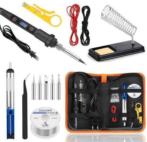 80W Lötkolben Set mit LED Display,Einstellbare Temperatur180–500°C,Schnelles Aufheizen,Präzise Lötstation für Elektronik,Inklusive 13-teiligem Zubehör mit Lötdraht,Pinzette,Ständer und Werkzeugtasche