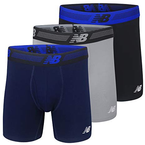 New Balance Men's 6 Boxer Brief Trunk Underpants Fly Front with Pouch Underwear 3-Pack, Black/Steel/Pigment, X-Large