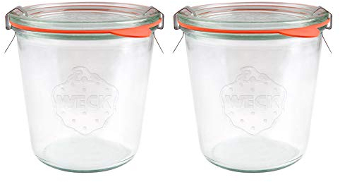 2 tarros de almacenamiento WECK 742 de 580 ml de boca ancha con tapas de cristal, sellos y abrazaderas para masa fermentada, conserva, conserva, yogur, kimchi y mermelada