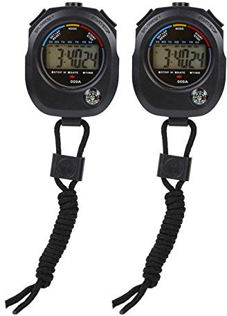 EVTSCAN Multi-Function Electronic Digital Sport Stopwatch Timer, 2 PCS Handheld Digital LCD Stopwatch Timer for Sports/Running/Racing/Swimming