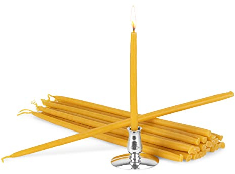 NKlaus - Portacandele + candele 100% cera d'api giallo L 25cm fatto a mano Grecia 40080