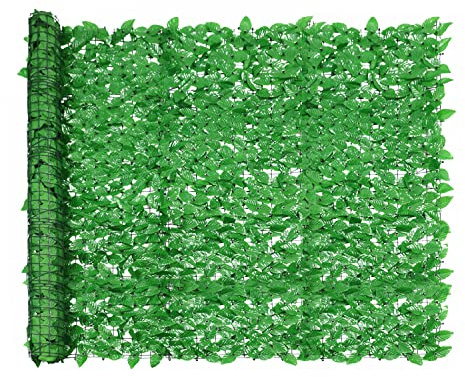 Windscreen4less Valla de privacidad de hiedra artificial para pared, 4 x 14 pies, setos artificiales de hojas de laurel verde claro, decoración sintética para decoración de jardín al aire libre