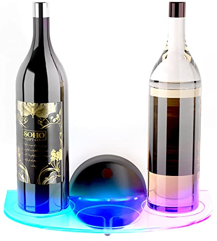 GALVANOX Estante flotante de acrílico para barra de licor LED – Estante iluminado montado en la pared para 3 botellas para bar en casa, idea de regalo para los amantes del vino (luces que cambian de