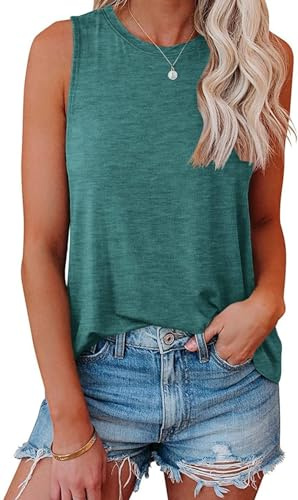 AirMood Womens Casual Cami Tank Tops Loose Fit Summer Sleeveless Camisole Vest Tshirts (Green,S)