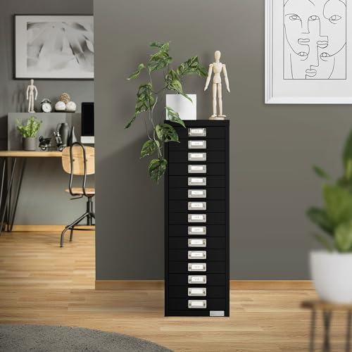 ML-Design Aktenschrank mit 15 Schubladen, 28x38x87cm, Schwarz, Schubladenschrank aus Metall für DIN A4, Büroschrank mit Etikettenhalter, Stahlschrank Metallschrank Werkzeugschrank Aufbewahrungsschrank