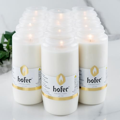 Hofer Lot de 12 lampes à huile de composition n° 7 - Blanc - Durée de combustion : environ 96 heures de combustion - Lumière funéraire pour lanterne funéraire - Bougie de cimetière
