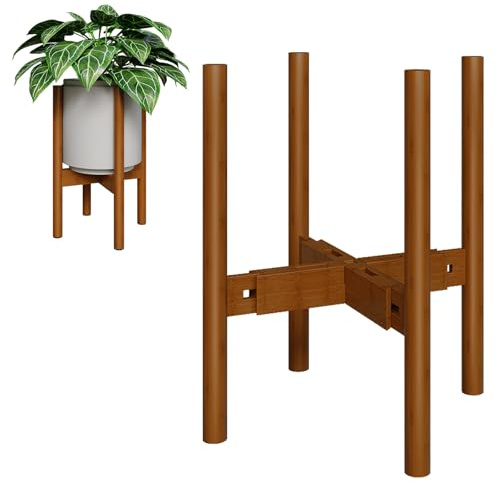 Bamworld Adjustable Plant Stand Indoor, Bamboo Plant Holder 8 to 12 Inches, Small Corner Planter Stand for Indoor Plants, Single Floor Plant Stand for Living Room Balcony Bedroom（light brown）