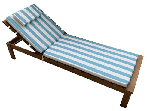 PARAMAISON Cuscino Imbottito Lettino Prendisole Pucket, Design a Righe, Idrorepellente, Sfoderabile, Imbottitura 5 cm, Universale Copri Lettino Giardino| Riga Azzurro| 60x190 cm