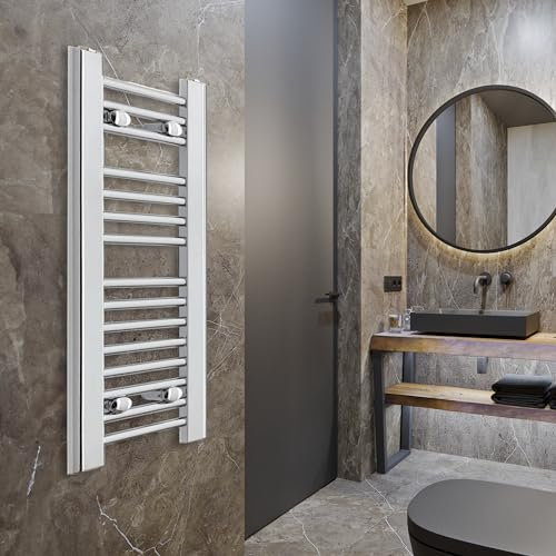 250mm Wide Narrow Small Chrome Heated Towel Rail Straight Flat Bathroom Warmer Radiator Rack Central Heating Turkish Zone (250mm Wide x 800mm High)