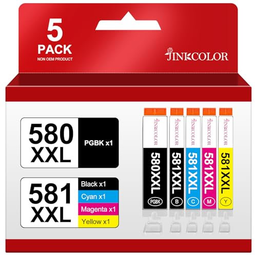 JINKCOLOR 580 581 XXL Druckerpatronen für Canon PGI-580 CLI-581 - Kompatibel Mit TR8550 TS6350a TS6350 TS705 TS6150 TR7550 TS8251 TS8150 TS8250 (5 Pack)