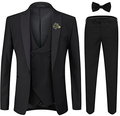 YOUTHUP Abito da Smoking da Uomo in 3 Pezzi con Revers a Lancia a 1 Bottone (Gilet e Pantaloni Blazer)
