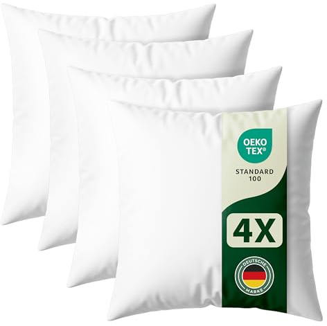 Blumtal Kissenfüllung 30x30 cm 4er - Oeko-TEX zertifizierte Füllung Kissen - Kissen 30x30 Füllung aus Polyester - waschbares Innenkissen - Kissen Inlett 30x30 cm - Füllkissen weich