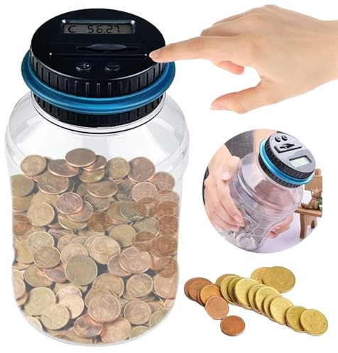 Binnan Contador Digital de Hucha, Hucha Electronica Caja para Ahorrar Dinero, Hucha Digital con Contador, Gran Capacidad 1.8L, Transparente