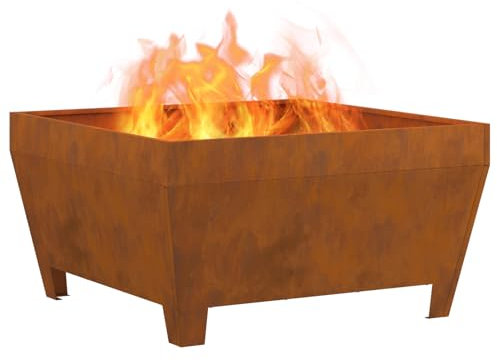 vidaXL Hoguera Cuadrada de Acero Corten 80 x 80 x 43 cm de Resistente al óxido y súper portátil, Quemar leña en reuniones cálidas en Jardines o Patios. Incluye Cubiertas para solucion