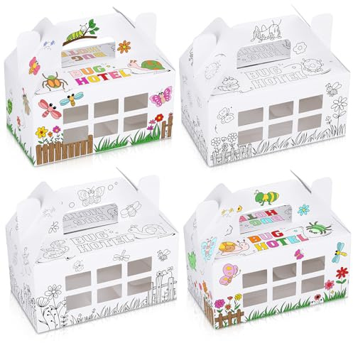 24 Pack Paper Bug Hotel Color Your Own Cardboard Box Bug Container for Critters Collection Insect Research DIY Bug House Craft with Window Garden Supplies Party Favor Crafts