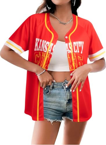 Game Day Shirts Football Jersey for Women Button Down Football Mom Shirt Short Sleeve Tops