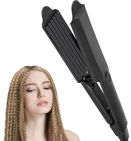 DSXVJHD Hair Crimper for Women, Professional Crimper Hair Tool, Ceramic Crimper Wave Curling, Iron Wand Wet Dry Styling Tool for Fluffy, Corn, Perm, Waves, Straight Hairstyle (Black-1)