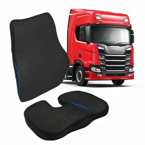 ANEELV Cuscino Sedile Camion per Autisti con Supporto Lombare Set 2 Pezzi in Schiuma Memory per Confort su Lunghe Distanze Nero